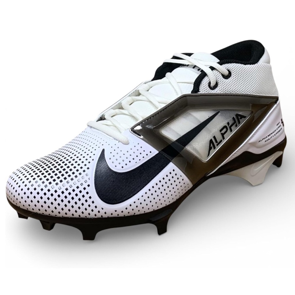 Nike Men's Alpha Menace 4 Pro Agility x Power Football Cleats in White/Blk Combo